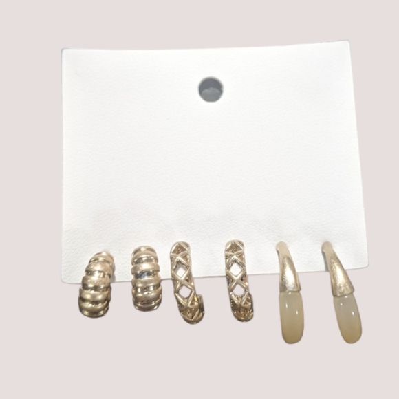 Free People Happy Returns Set of 3 Pairs Gold Resin Boho Earrings Mini Hoop Trio - Picture 2 of 3